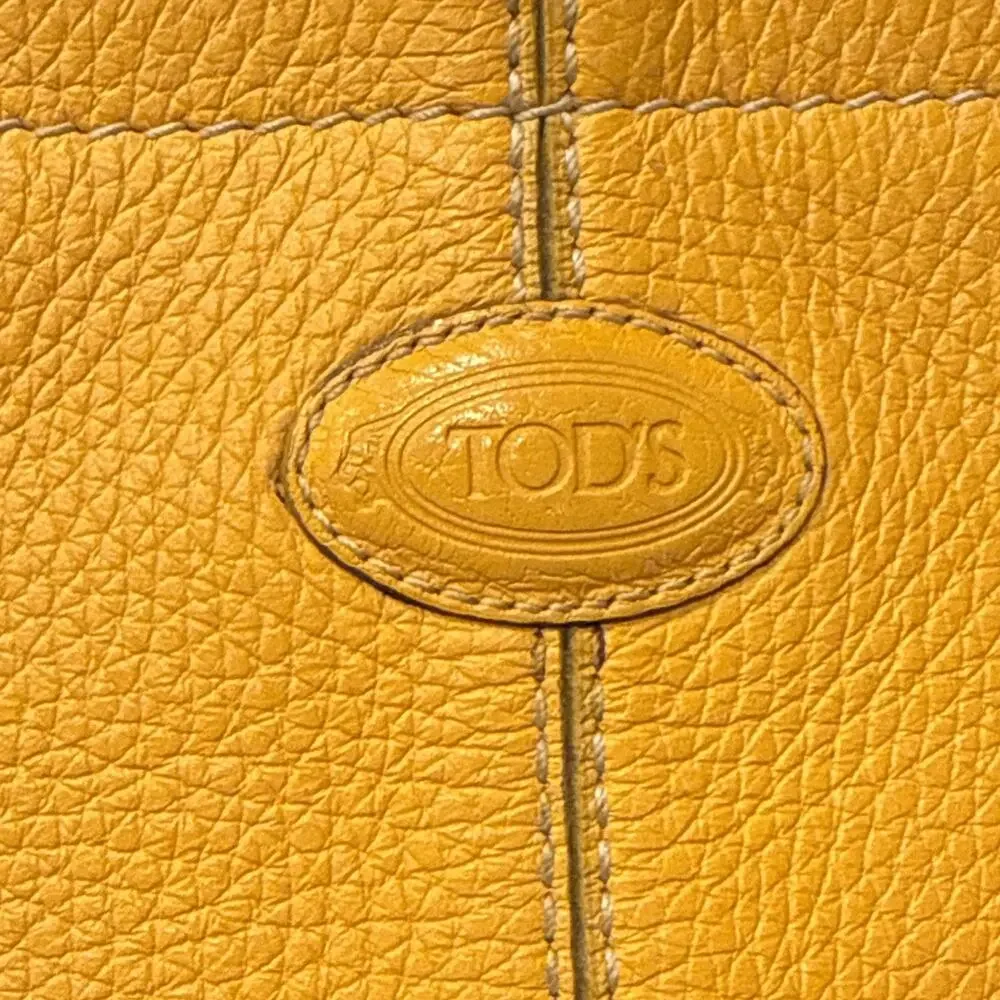 TODS D-Bag Tote Shoulder Bag Yellow Pebbled Leather Medium Shopper Satchel Italy
